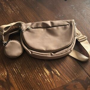 Brown plus side crossbody. Extra long strap